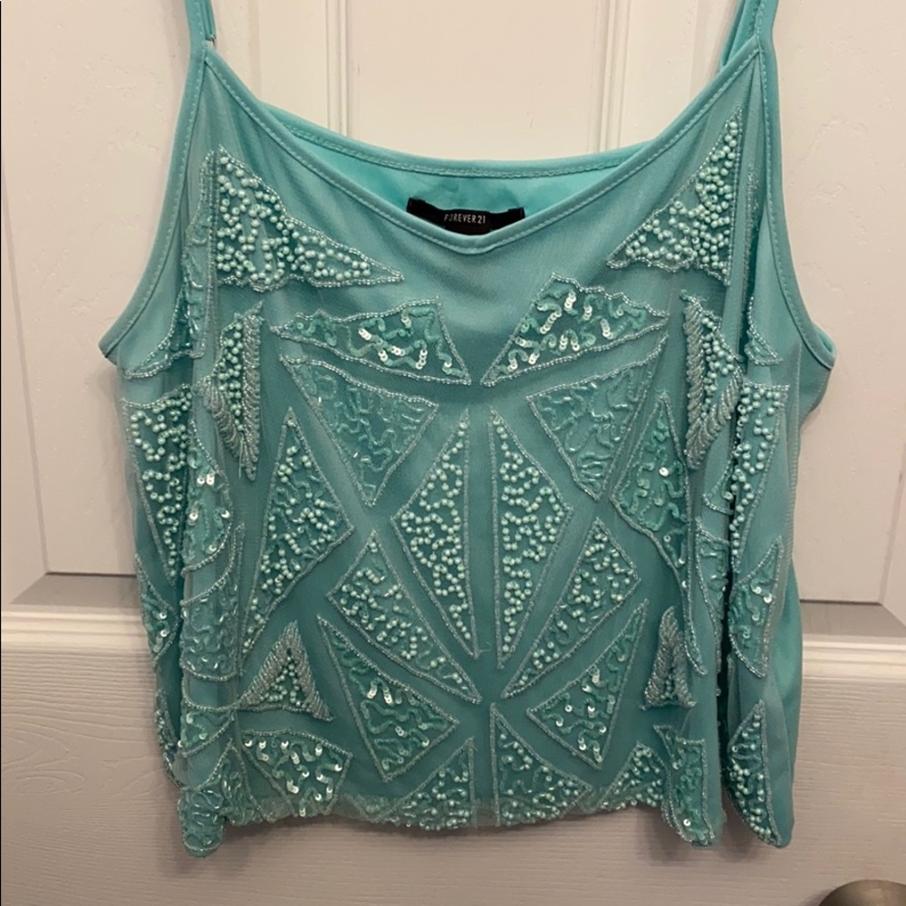 COPY - Blue Beaded Cropped Top